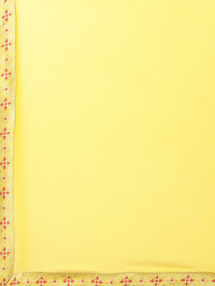 Neerus Yellow Regular Straight Printed Kurta And Trousers With Dupatta