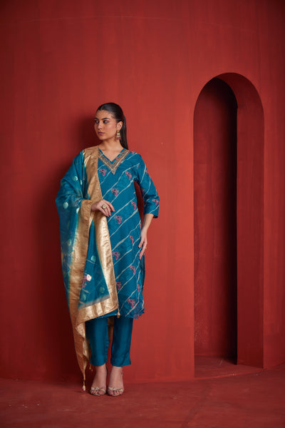 NEERU'S WOMENS RAMA COLOR CHANDERI FABRIC KURTA SET