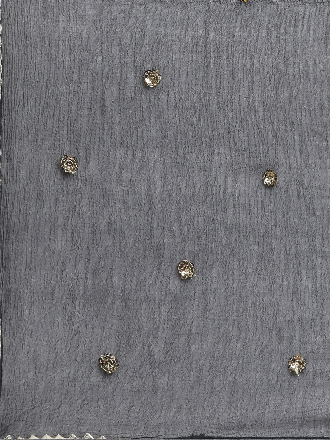Neerus Grey Pleated Straight Floral Kurta And Trousers With Dupatta