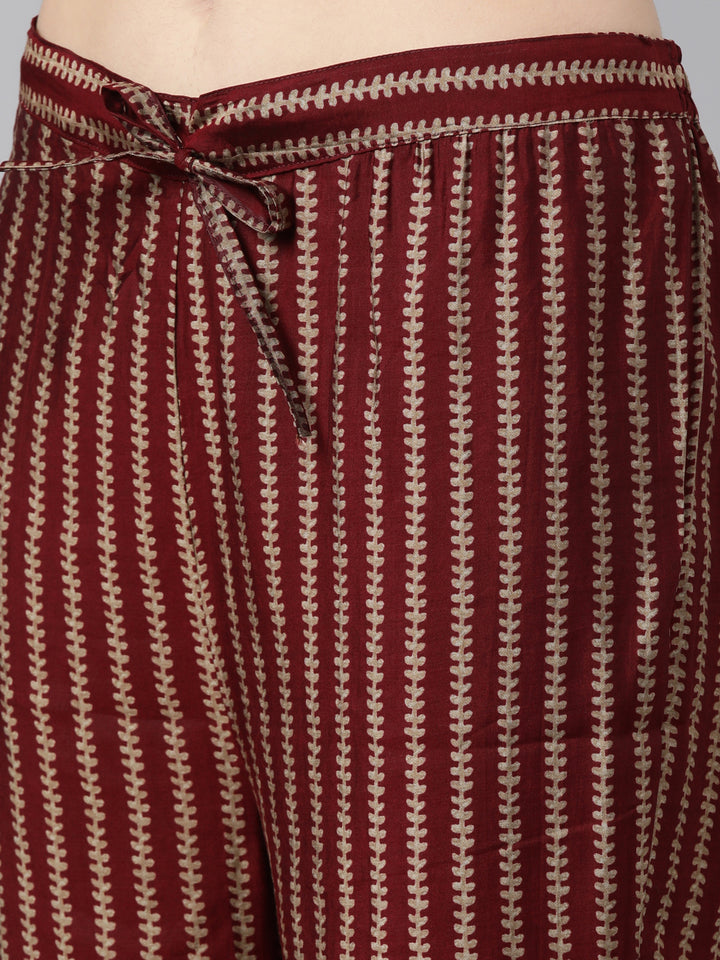 Neerus Pink Pleated Straight Floral Kurta And Trousers With Dupatta