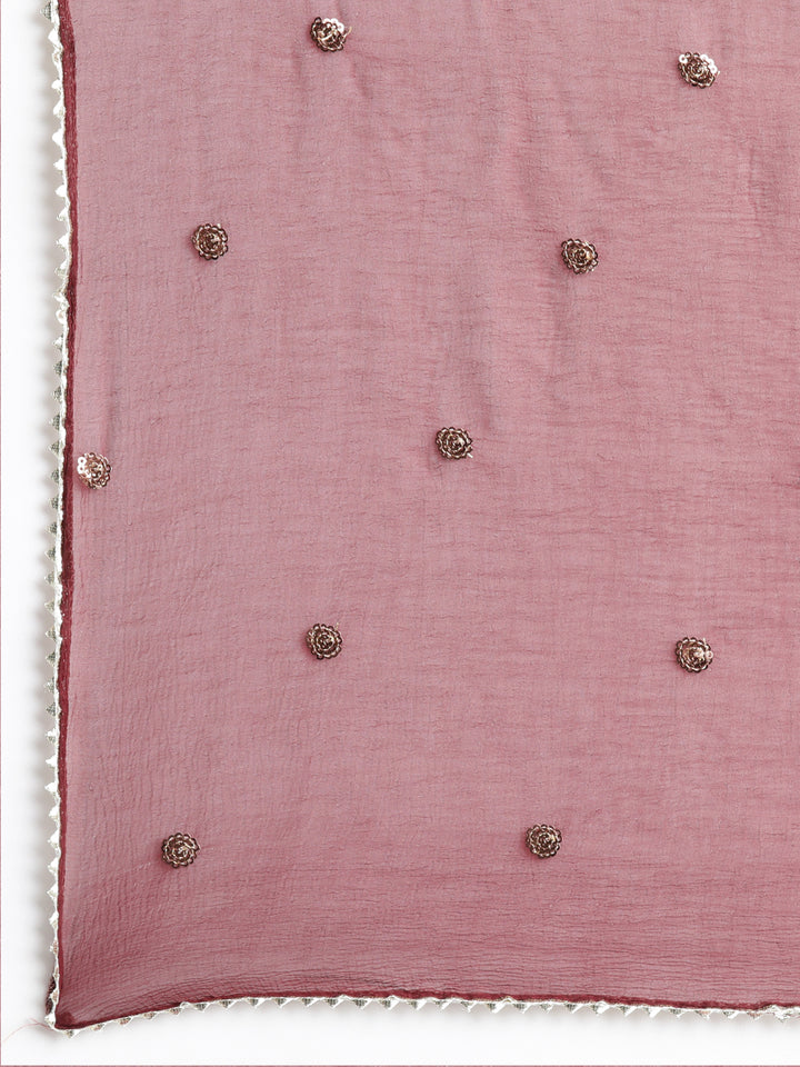 Neerus Pink Pleated Straight Floral Kurta And Trousers With Dupatta