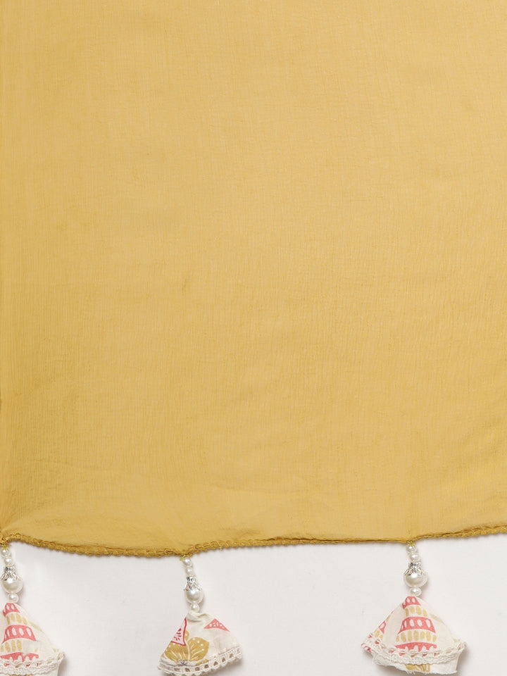 Neerus Cream Regular Straight Floral Kurta And  Trousers With Dupatta