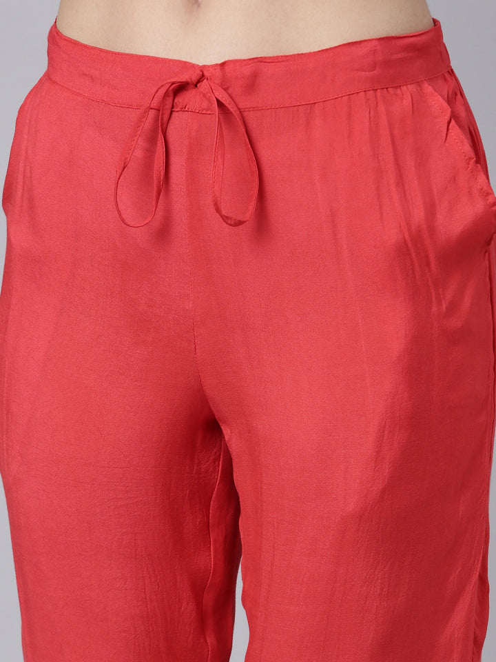 Neerus Pink Regular Straight Floral Kurta And Trousers With Dupatta