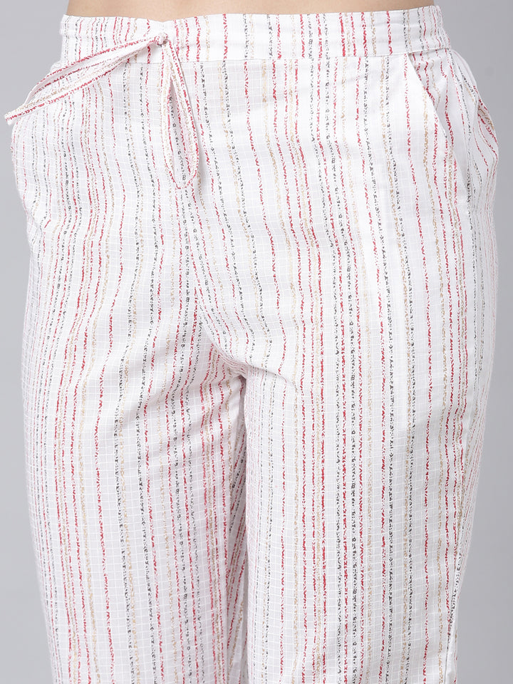 Neerus White Regular Straight Floral Kurta And Trousers With Dupatta