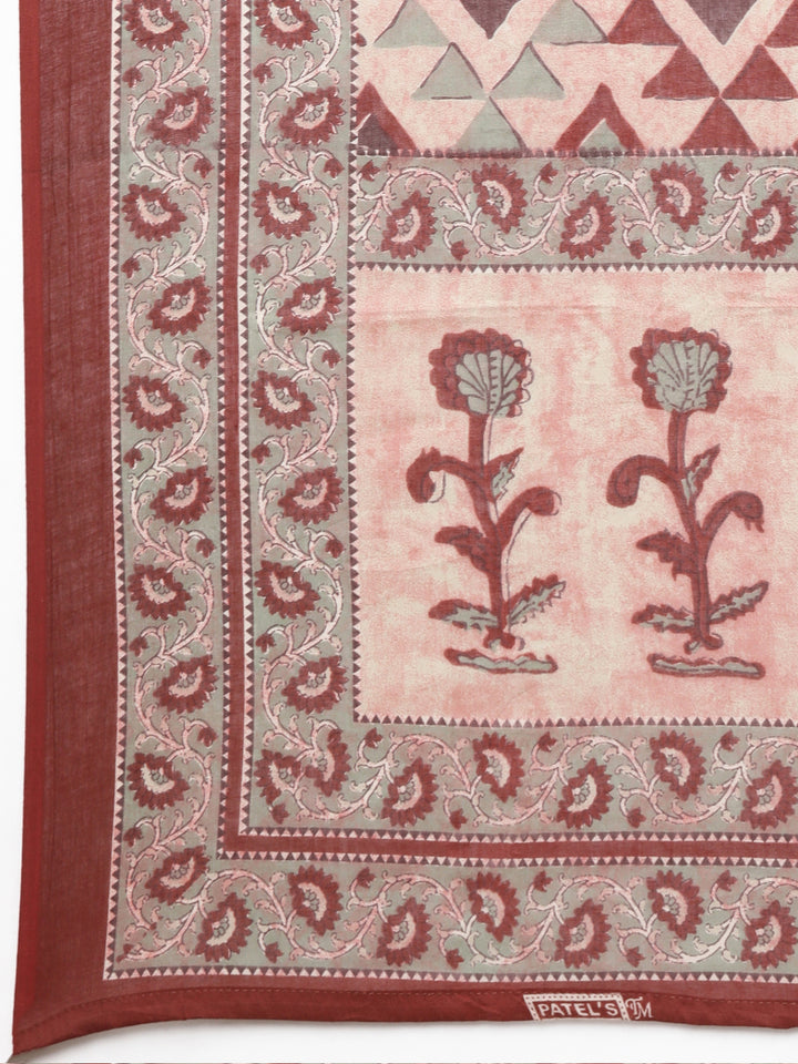 Neerus Maroon printed floral suit set straight kurta with trouser and dupatta - detail view 4