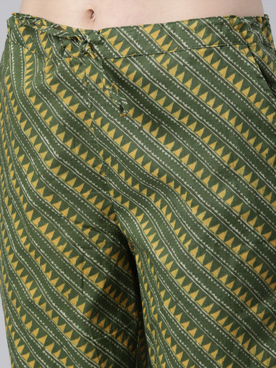 Neerus Olive Regular Straight Floral Kurta And  Trousers With Dupatta
