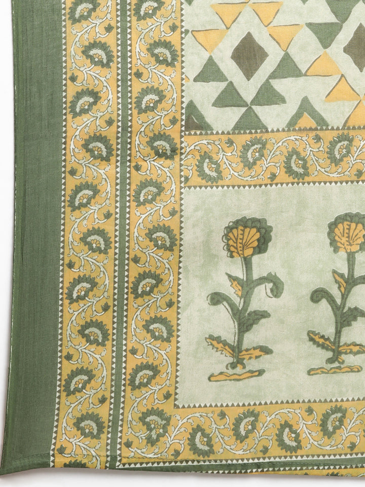 Neerus Green cotton printed suit set - detail view 4