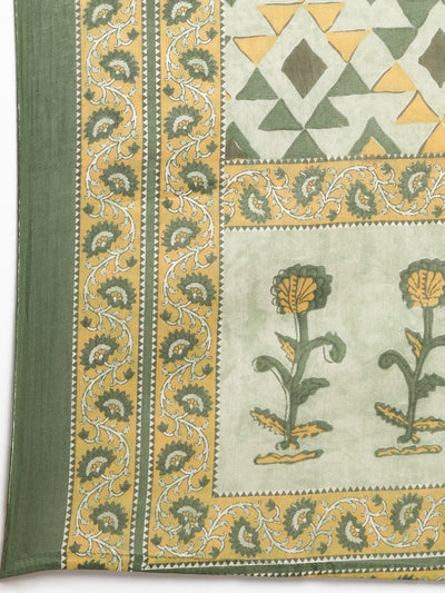 Neerus Olive Regular Straight Floral Kurta And  Trousers With Dupatta