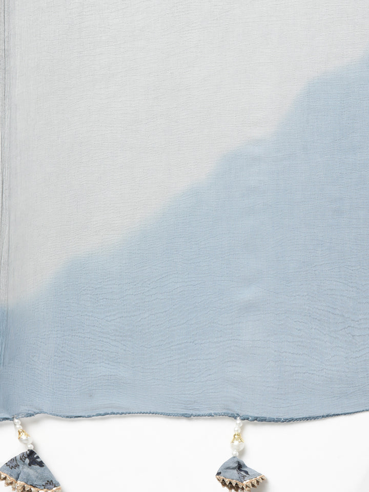 Neerus Blue cotton printed straight suit set - detail view 4
