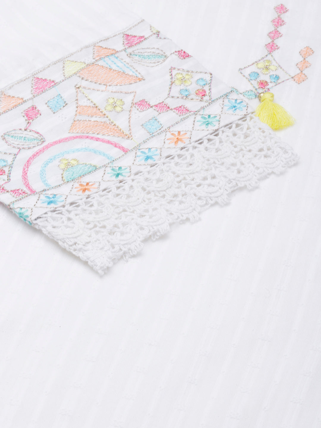 Neerus White embroidered straight suit set - detail view 1