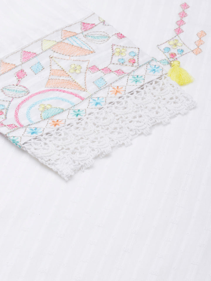 Neerus White embroidered straight suit set - detail view 1