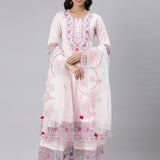 Neerus Pink Panelled Curved Printed Kurta and Palazzos With Dupatta