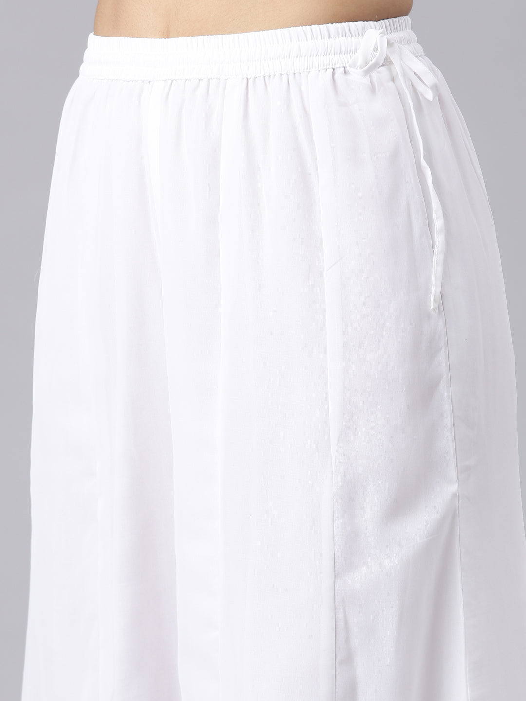 Neerus white Panelled Curved Solid Kurta and Trousers With Dupatta