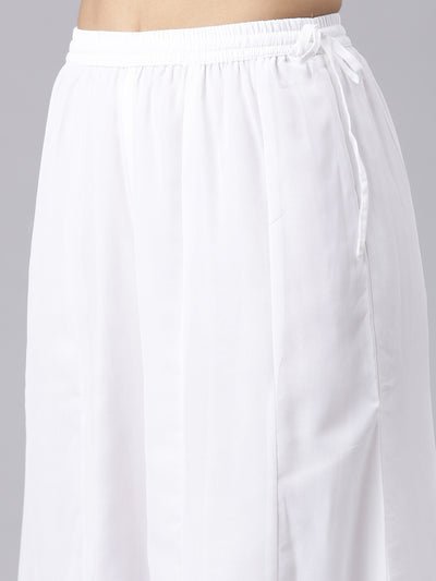 Neerus white Panelled Curved Solid Kurta and Trousers With Dupatta