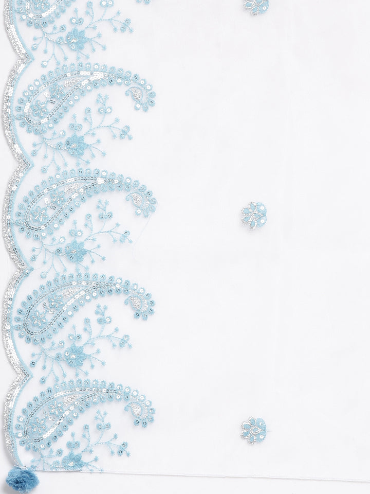 Neerus Blue Panelled Straight Embroidered Kurta and Palazzos With Dupatta