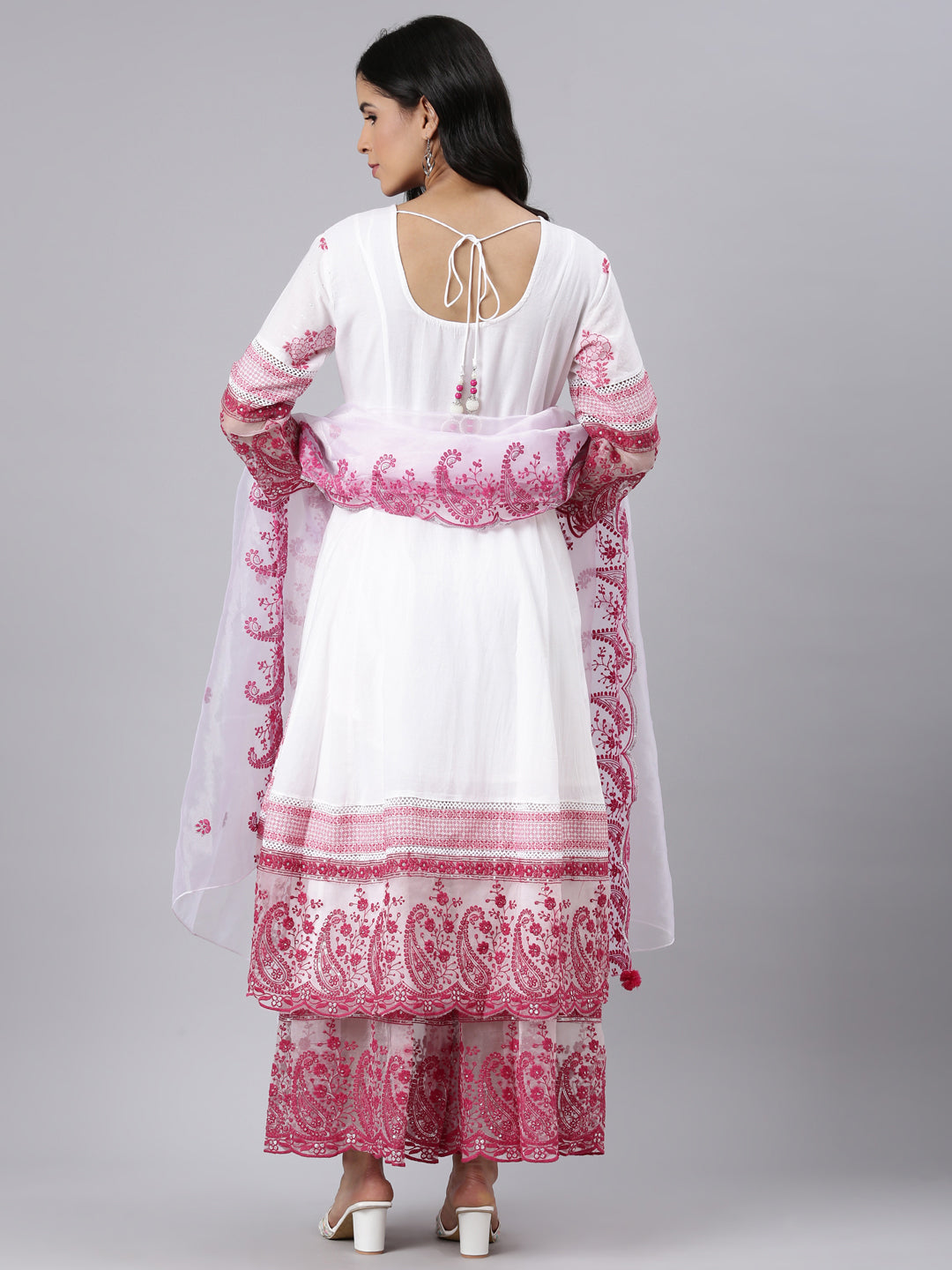 Neerus Maroon muslin embroidered straight suit set - side view