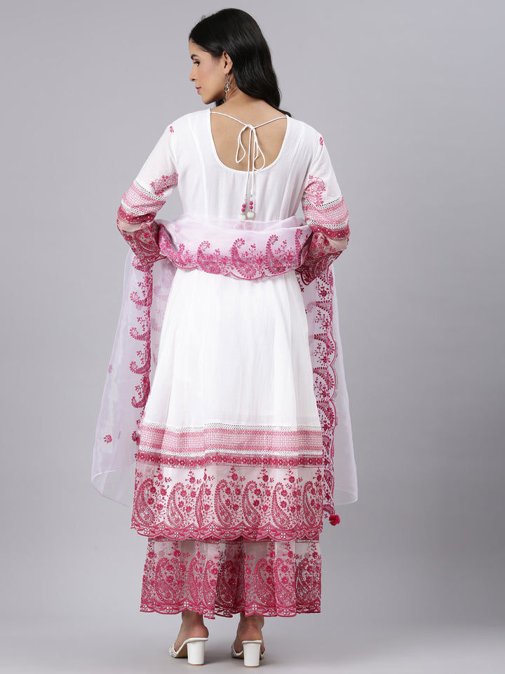 Neerus Maroon muslin embroidered straight suit set - side view