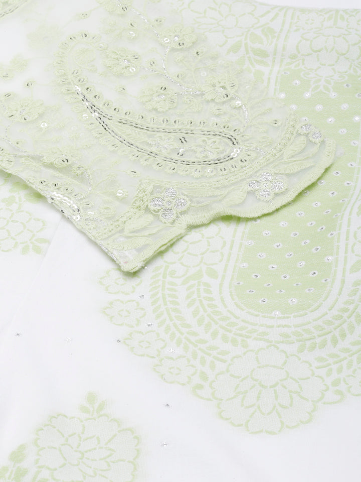 Neerus Green Panelled Straight Embroidered Kurta and Palazzos With Dupatta