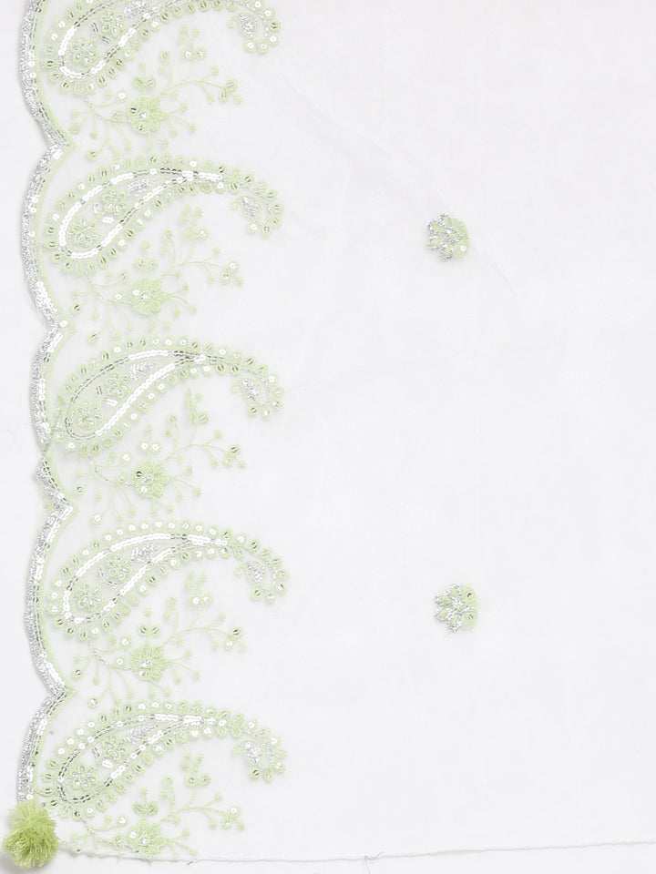 Neerus Green Panelled Straight Embroidered Kurta and Palazzos With Dupatta