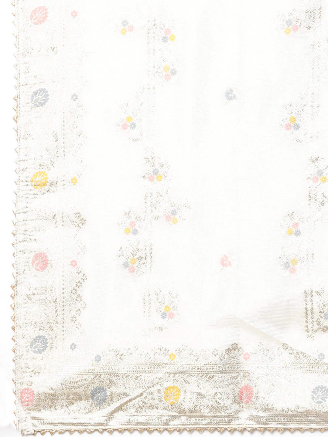Neerus Beige printed floral suit set straight kurta with trouser and dupatta - detail view 3