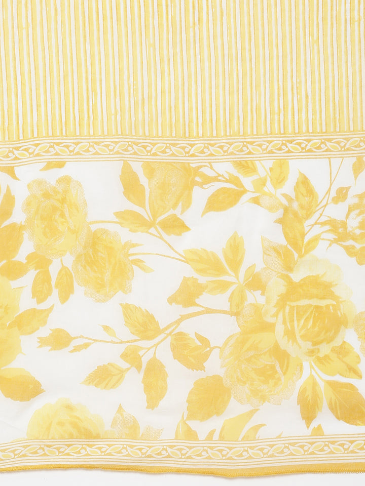 Neerus Mustard Panelled Curved Printed Kurta and Trousers With Dupatta