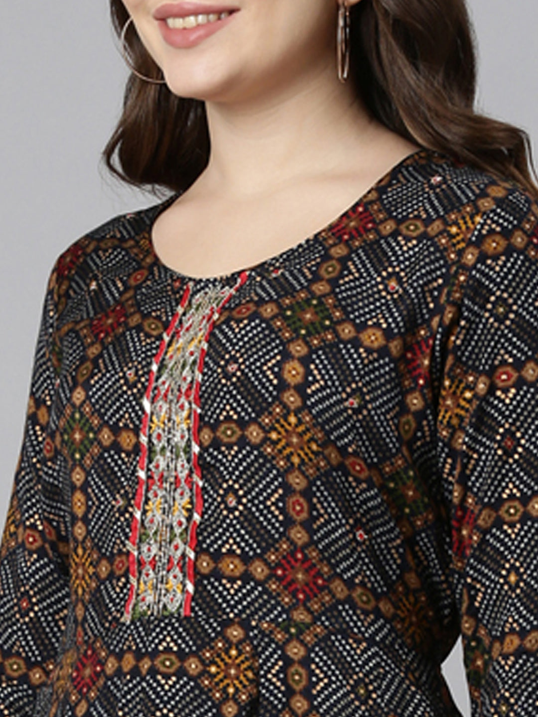 Neerus Black Regular Straight Printed Readymade Suits