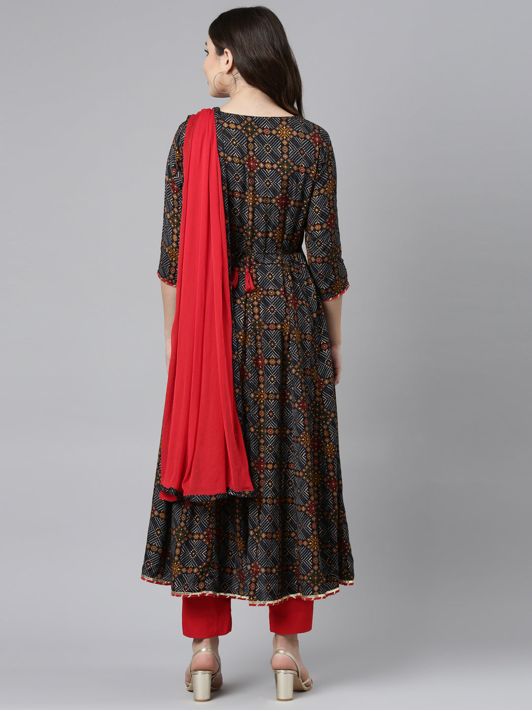 Neerus Black Regular Straight Printed Readymade Suits