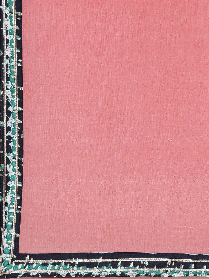 Neerus Blue printed straight kurta set with palazzo and dupatta - detail view 4