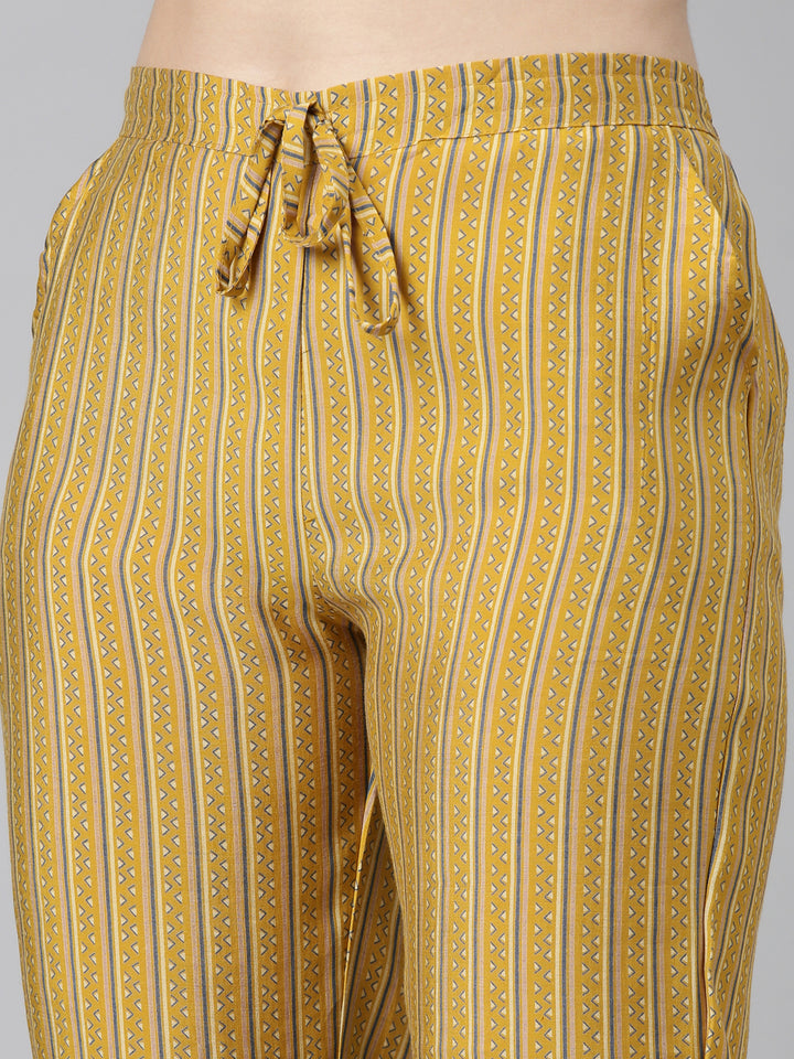 Neerus Yellow Regular Straight Printed Kurta And Trousers With Dupatta