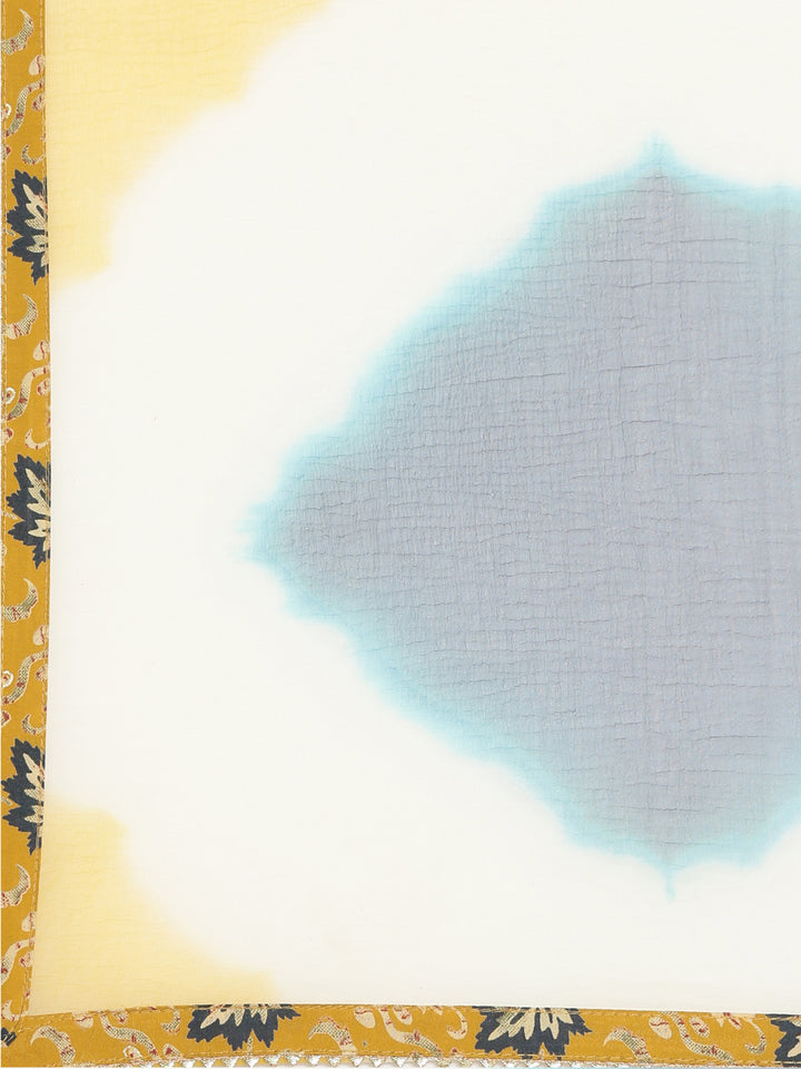 Neerus Yellow Regular Straight Printed Kurta And Trousers With Dupatta