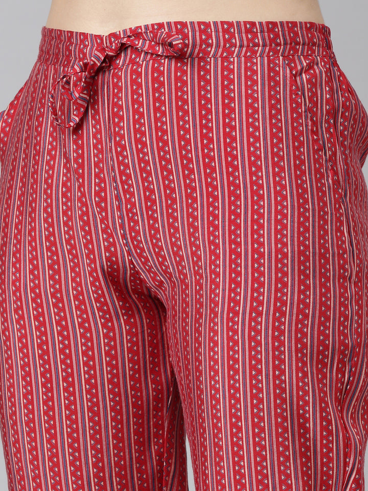 Neerus Red Regular Straight Printed Kurta And Trousers With Dupatta