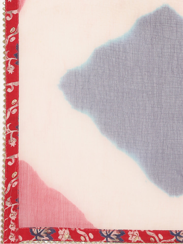 Neerus Red Regular Straight Printed Kurta And Trousers With Dupatta