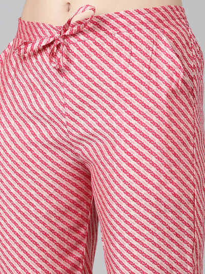 Neeru's Pink Regular Straight Printed Kurta And Trousers With Dupatta