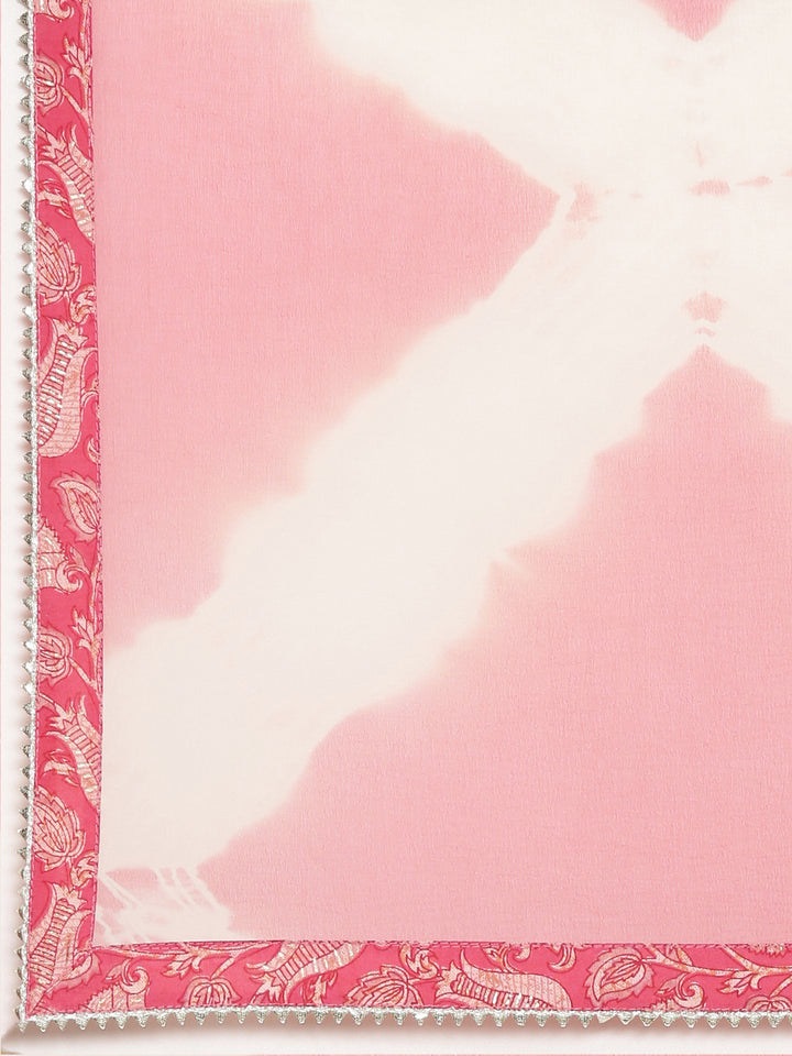 Neerus Pink printed straight kurta set with dupatta - detail view 4
