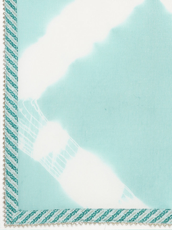 Neerus Sea Green Regular Straight Printed Kurta And Trousers With Dupatta