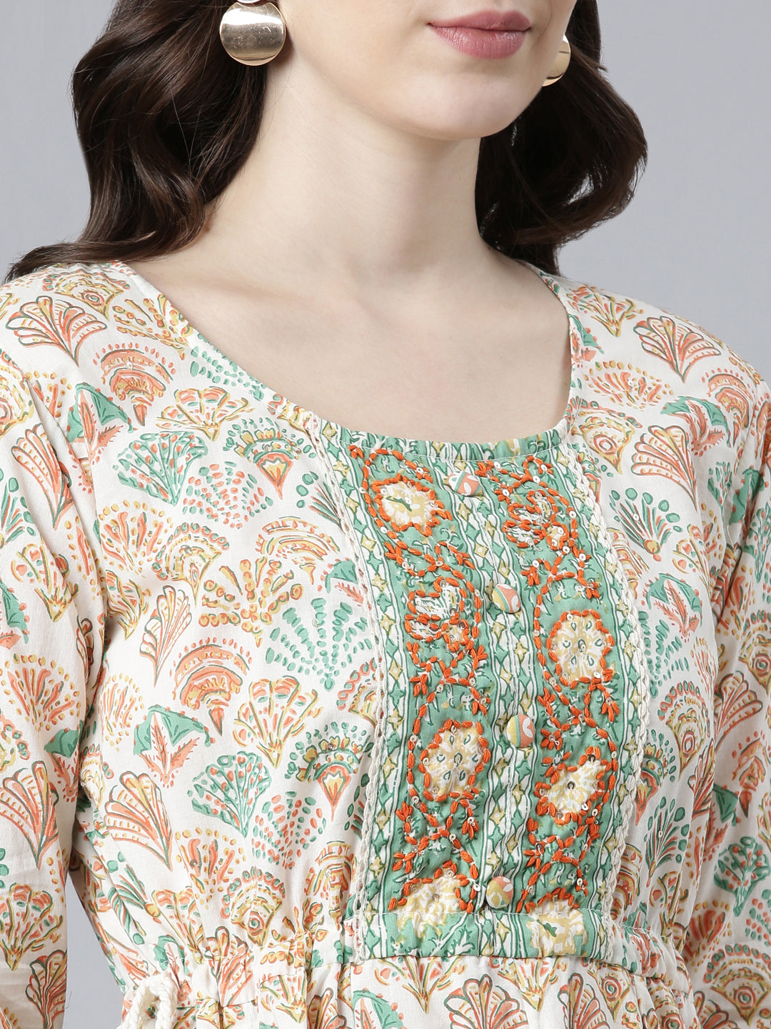 Neerus Orange Regular Straight Printed Kurta And Palazzos With Dupatta