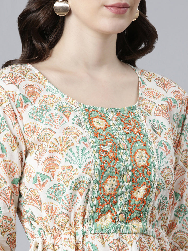 Neerus Orange Regular Straight Printed Kurta And Palazzos With Dupatta