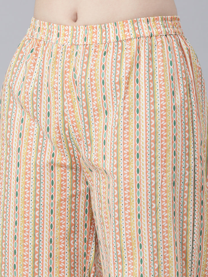 Neerus Orange Regular Straight Printed Kurta And Palazzos With Dupatta