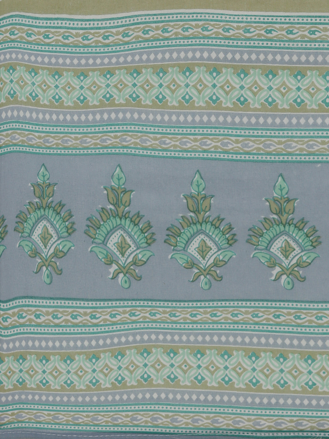 Neerus Green cotton printed kurta set with palazzo and dupatta - detail view 4
