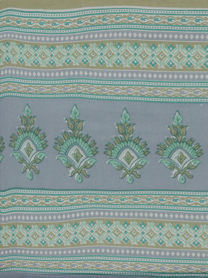 Neerus Green cotton printed kurta set with palazzo and dupatta - detail view 4