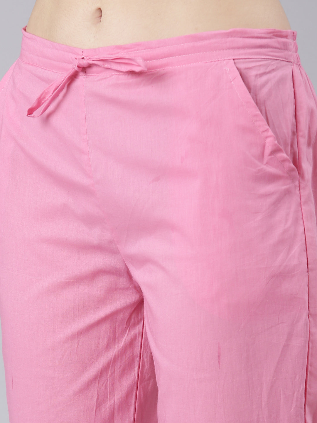 Neerus Pink chiffon printed kurta set with trouser and dupatta - detail view 3