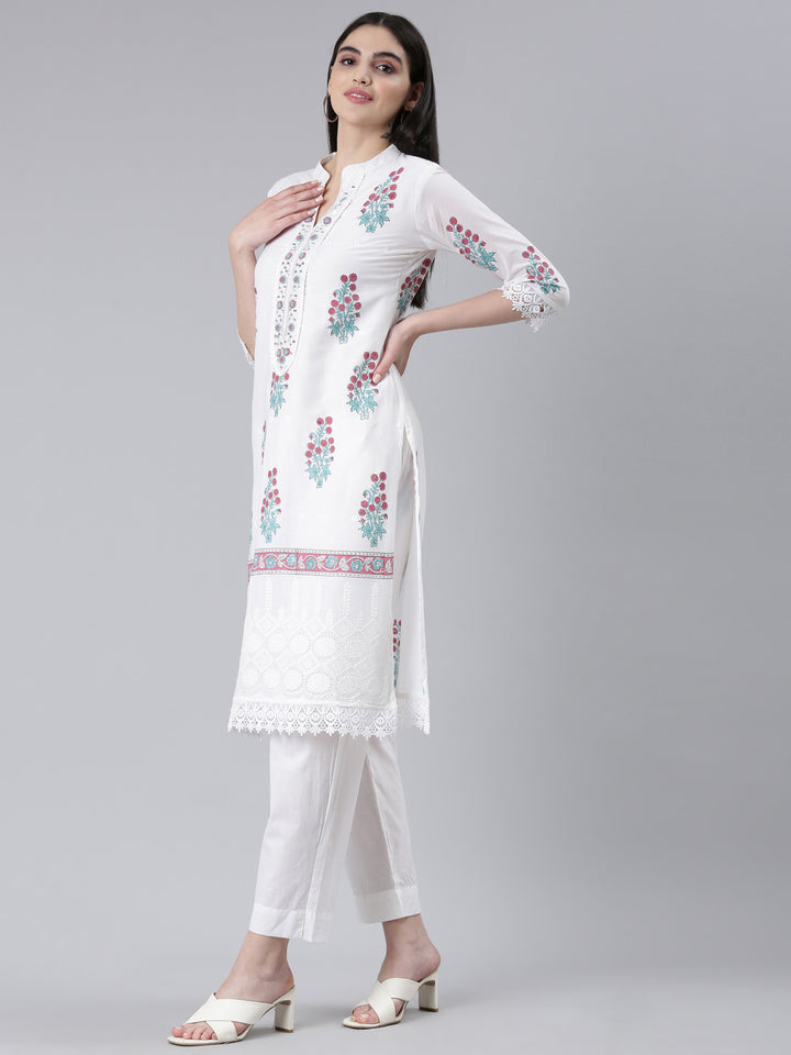 Neerus Purple Regular Straight Printed Kurta And Trousers With Dupatta
