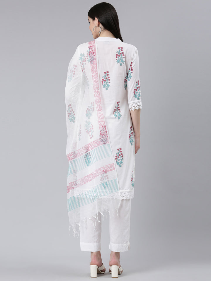 Neerus Purple Regular Straight Printed Kurta And Trousers With Dupatta