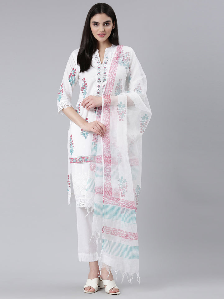 Neerus Purple Regular Straight Printed Kurta And Trousers With Dupatta