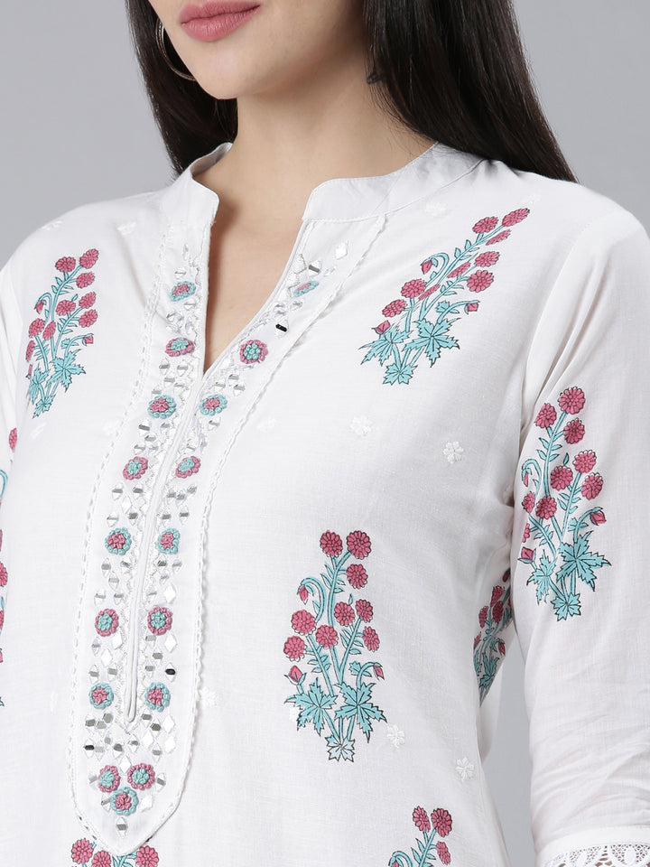 Neerus Purple Regular Straight Printed Kurta And Trousers With Dupatta