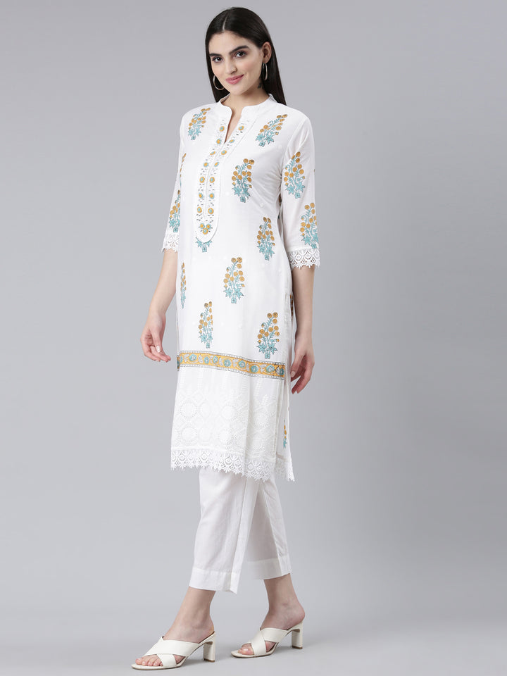 Neerus Yellow Regular Straight Printed Kurta And Trousers With Dupatta