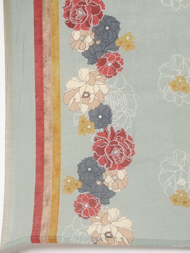 Neerus Regular Straight Floral Kurta And Trousers With Dupatta