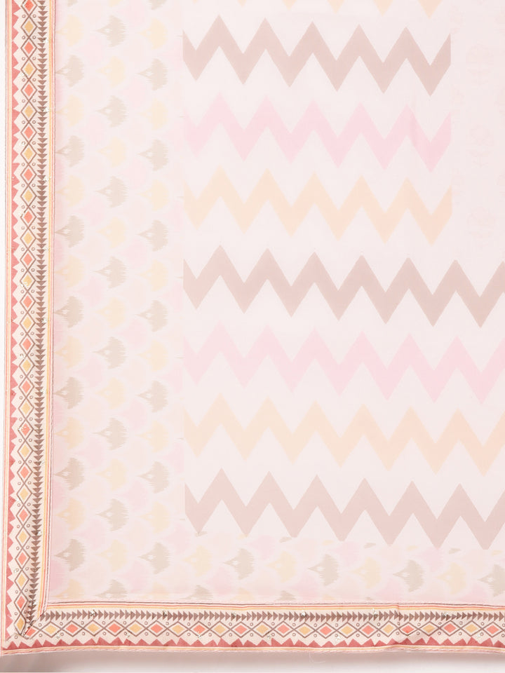 Neerus Pink printed floral suit set straight kurta with trouser and dupatta - detail view 4