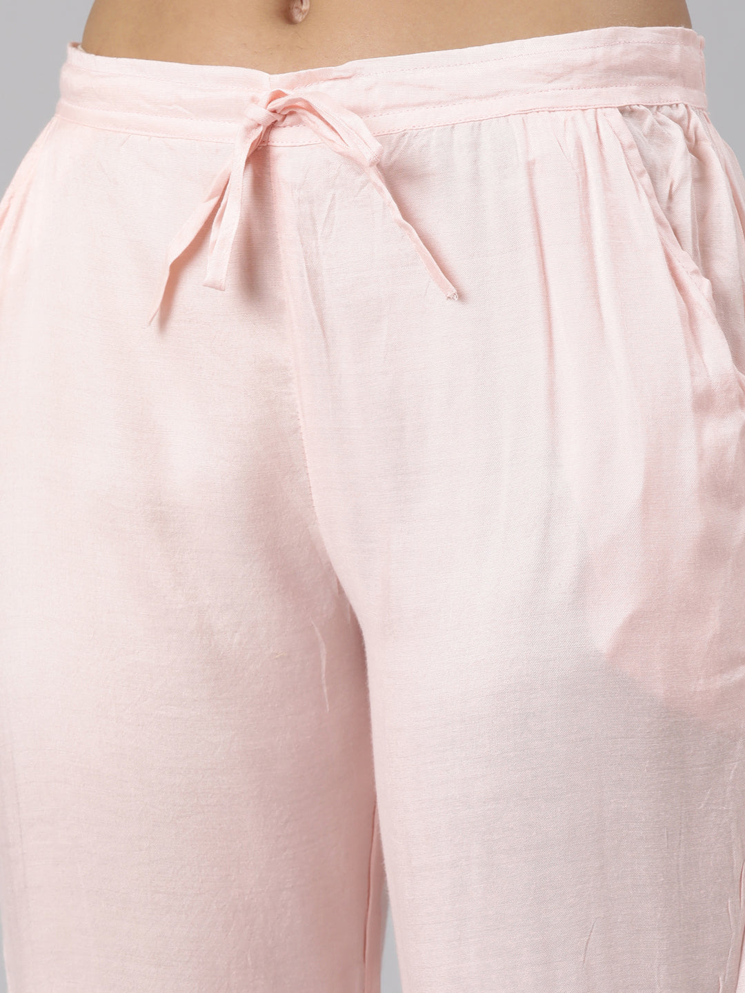Neerus Pink printed floral suit set straight kurta with trouser and dupatta - detail view 3