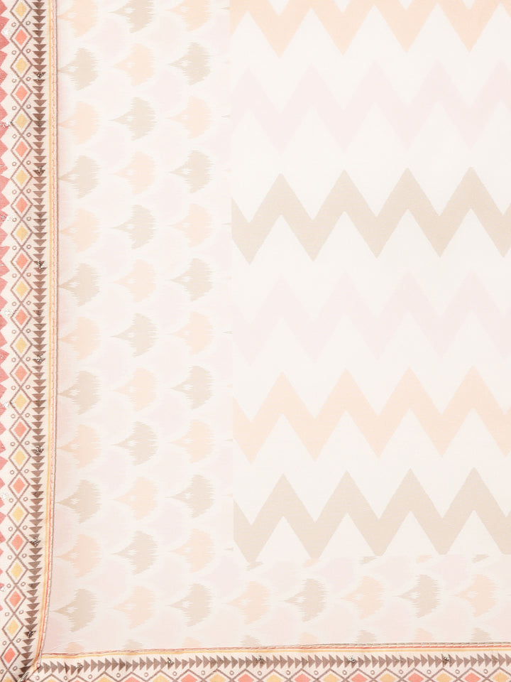 Neerus Peach Regular Straight Floral Kurta And Trousers With Dupatta